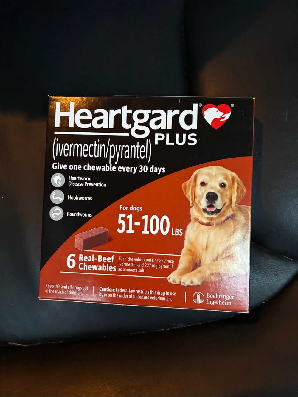 Heartgard Plus Real-Beef Chewables for Dogs 51-100 lbs - 6 pack
